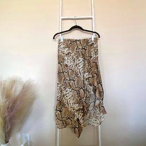 Snake Print Asymmetrical Midi Skirt Size M